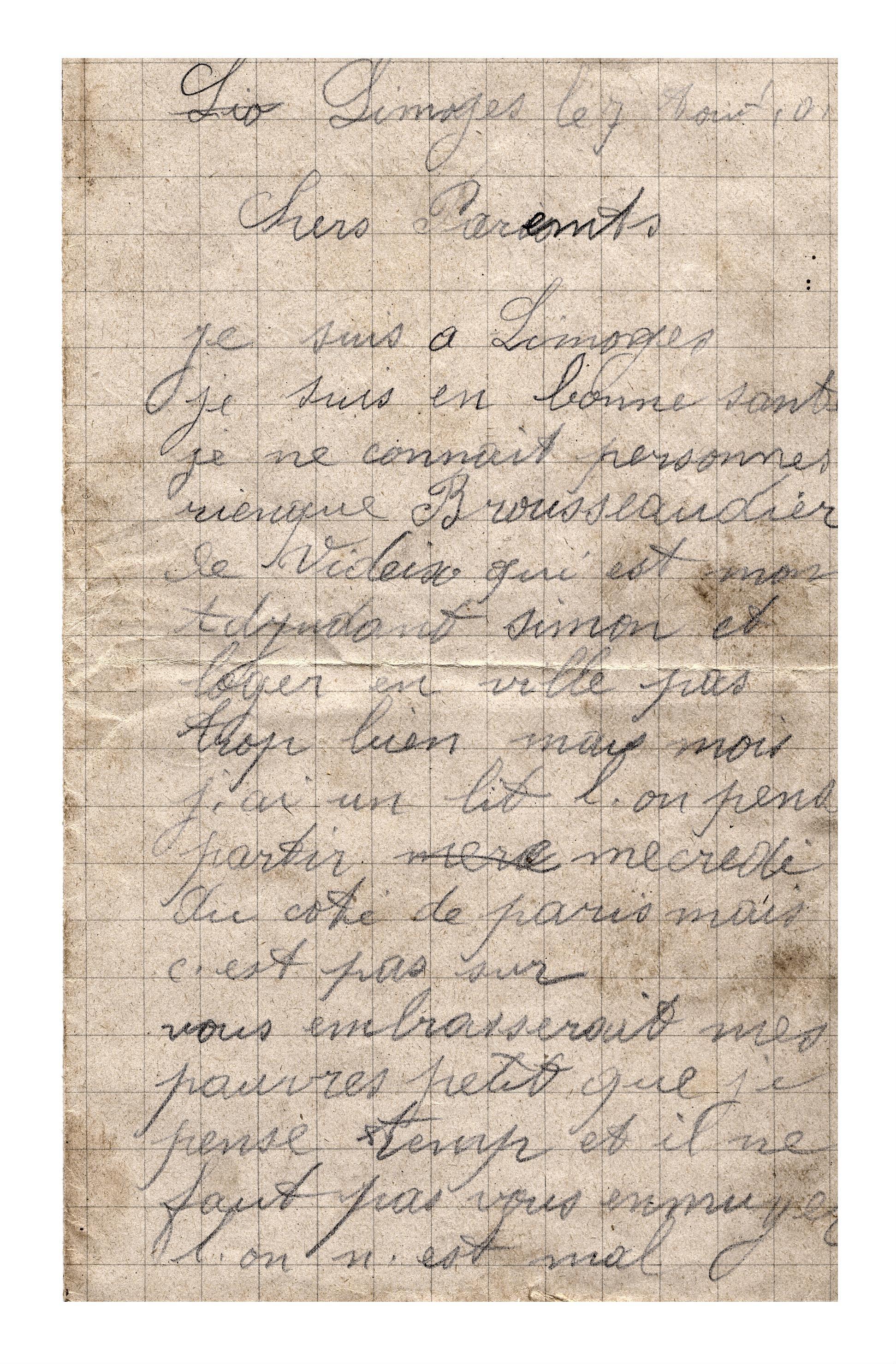 Lettre de Jean à ses parents (7 août 1914).